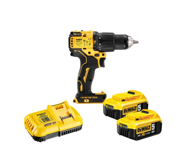 Máy khoan, vặn vít dùng pin DeWALT DCD709P2 (không chổi than)(kèm 02 pin 5.0Ah+ sạc)